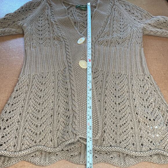 Eddie Bauer Neutral Beige Mushroom Goblin Boho Cottage Minimalist Cardigan sz M - Picture 6 of 8